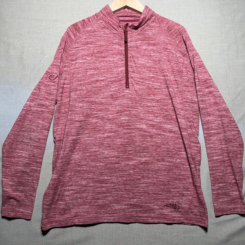 Reel Life 1/4 Zip Shirt Mens M Red Space Dye LS Performance Pullover Active